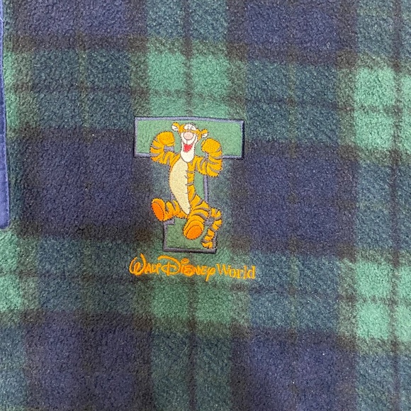 Walt Disney Vintage 90s Green Plaid Checkered Tigger Button Snap Fleece Size XL - Picture 2 of 12